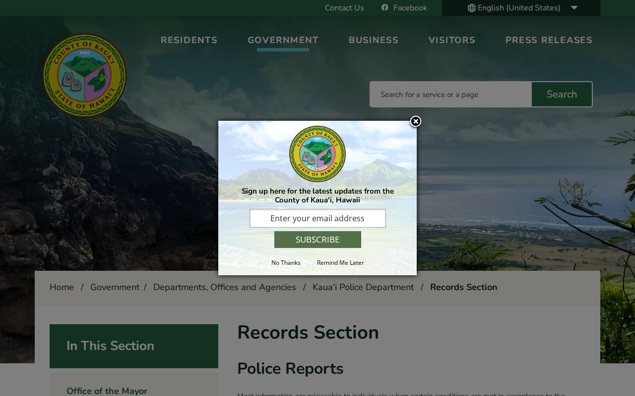 KPD Records Section page with UIPA request information