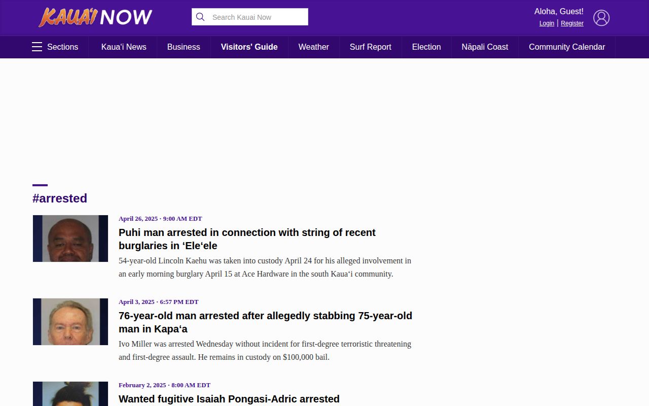 Kauai Now arrested news index used as a secondary source for Kapaʻa context